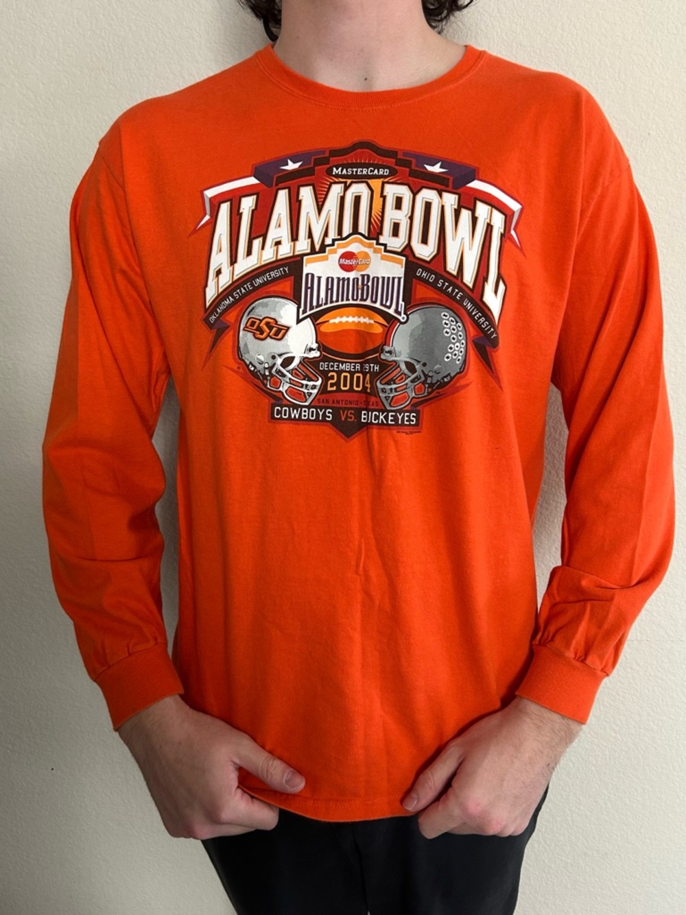 Vintage Alamo Bowl Shirt Mens Large Orange 2004 Ohio State Vs Oklahoma State